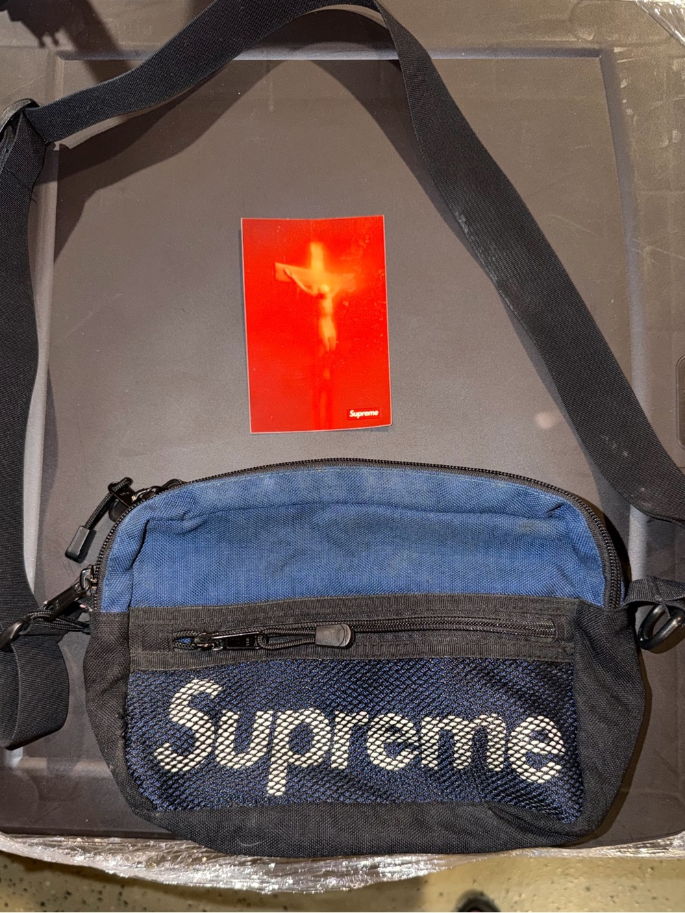 Supreme Blue and Black Mesh Logo Crossbody Bag